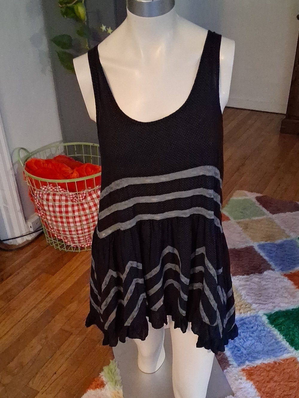 Black Sleeveless Striped Tunic Tank Top